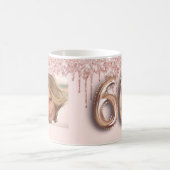 60歳の誕生日フォトバラ金ゴールドグリッターピンクバルーン コーヒーマグカップ (中央)