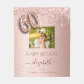 60歳の誕生日フォトバラ金ゴールドピンクの友達 フリースブランケット (正面)