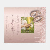 60歳の誕生日フォトバラ金ゴールドピンクの友達 フリースブランケット (正面(横))