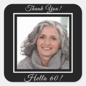 60歳の誕生日フォトブラック感謝していユー スクエアシール (正面)