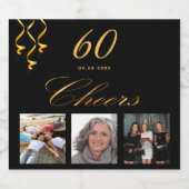 60歳の誕生日フォトブラック金ゴールド応援 スパークリングワインラベル (シングルラベル)