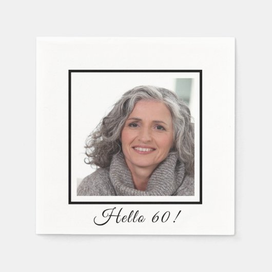 60歳の誕生日フォトホワイトブラックミニマルエレガントリスト スタンダードカクテルナプキン (正面)