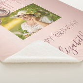 60歳の誕生日フォト赤面ピンクローズ金ゴールドグリッター シェルパブランケット (3/4)