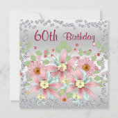 60歳の誕生日フラワーアレンジメントとダイヤモンド 招待状 (正面)