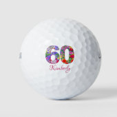 60歳の誕生日フラワーゴルフボール ゴルフボール (正面)