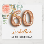 60歳の誕生日フローラバラ金ゴールドユーカリプトゥスモノグラム スパークリングワインラベル (シングルラベル)