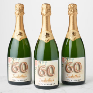 60歳の誕生日フローラバラ金ゴールドユーカリ名 スパークリングワインラベル