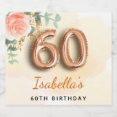 60歳の誕生日フローラバラ金ゴールドユーカリ名 スパークリングワインラベル (シングルラベル)