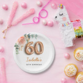 60歳の誕生日フローラバラ金ゴールドユーカリ名 ペーパープレート (パーティー)