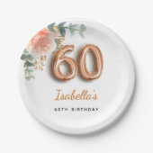 60歳の誕生日フローラバラ金ゴールドユーカリ名 ペーパープレート (正面)