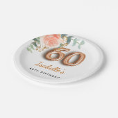 60歳の誕生日フローラバラ金ゴールドユーカリ名 ペーパープレート (アングル)
