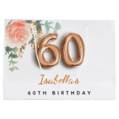 60歳の誕生日フローラバラ金ゴールドユーカリ誕生日 ラージペーパーバッグ (裏面)