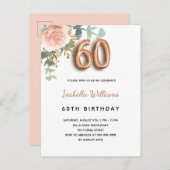 60歳の誕生日フローラバラ金ゴールドユーカリ インビテーションポストカード (正面/裏面)