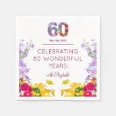 60歳の誕生日フローラモダン60年のパーティー スタンダードカクテルナプキン (正面)