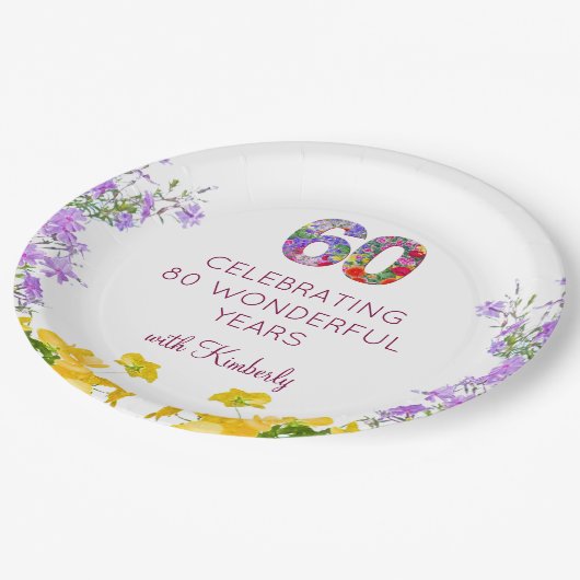 60歳の誕生日フローラモダン60年のパーティー ペーパープレート (アングル)
