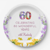 60歳の誕生日フローラモダン60年のパーティー ペーパープレート (正面)