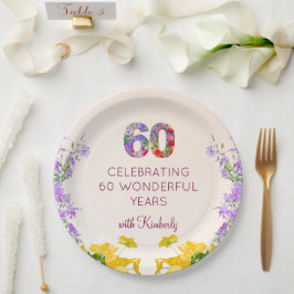 60歳の誕生日フローラモダン60年のパーティー ペーパープレート