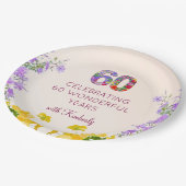60歳の誕生日フローラモダン60年のパーティー ペーパープレート (アングル)