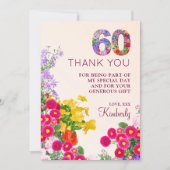 60歳の誕生日フローラモダン60歳のパーティー サンキューカード (正面)