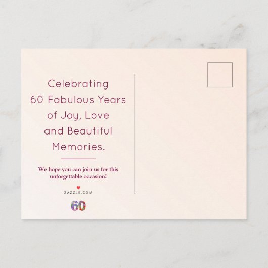 60歳の誕生日フローラモダン60歳のパーティー 案内ポストカード (裏面)
