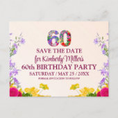 60歳の誕生日フローラモダン60歳のパーティー 案内ポストカード (正面)