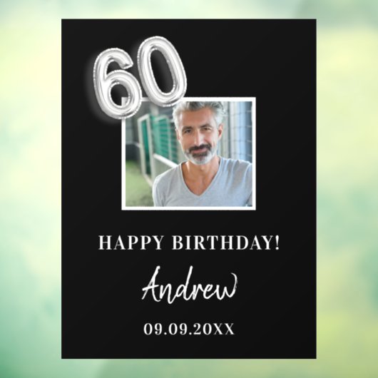 60歳の誕生日ブラックシルバー写真名男の男性 ウィンドウサイン (シート3)