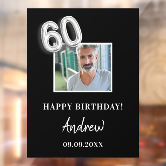 60歳の誕生日ブラックシルバー写真名男の男性 ウィンドウサイン (シート2)