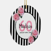 60歳の誕生日ブラックストライプローズピンクのバラ名 セラミックオーナメント (右)
