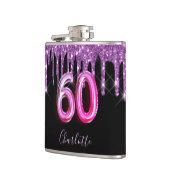 60歳の誕生日ブラックパープルグリッタースクリプトの友人 フラスク (左)