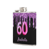 60歳の誕生日ブラックパープルグリッターモノグラム フラスク (左)