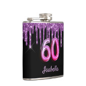 60歳の誕生日ブラックパープルグリッターモノグラム フラスク (右)