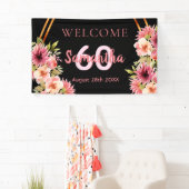 60歳の誕生日ブラックピンクの金ゴールド花 横断幕 (インサイチュ)
