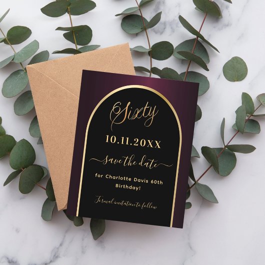 60歳の誕生日ブラックブルゴーニュ予算は日付を保存 チラシ