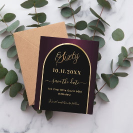 60歳の誕生日ブラックブルゴーニュ日付カードを保存