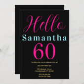 60歳の誕生日ブラックホットピンクパーティー 招待状 (正面/裏面)