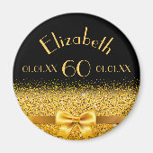 60歳の誕生日ブラックモノグラム金ゴールドエレガント マグネット (正面)