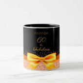 60歳の誕生日ブラック金ゴールドエレガントボウ名 ツートーンマグカップ (中央)