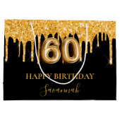 60歳の誕生日ブラック金ゴールドグリッタードライブ名 ラージペーパーバッグ (裏面)