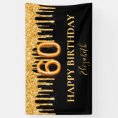 60歳の誕生日ブラック金ゴールドグリッターバルーンスタイル 横断幕 (縦)