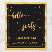 60歳の誕生日ブラック金ゴールドhello 60 name script ワインラベル (シングルラベル)