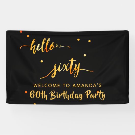 60歳の誕生日ブラック金ゴールドhello 60 name script 横断幕 (横)