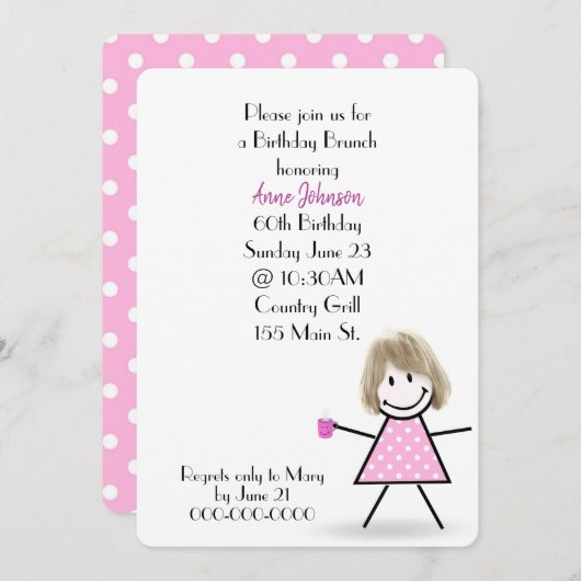 60歳の誕生日ブランチのスティックガール 招待状 (正面/裏面)