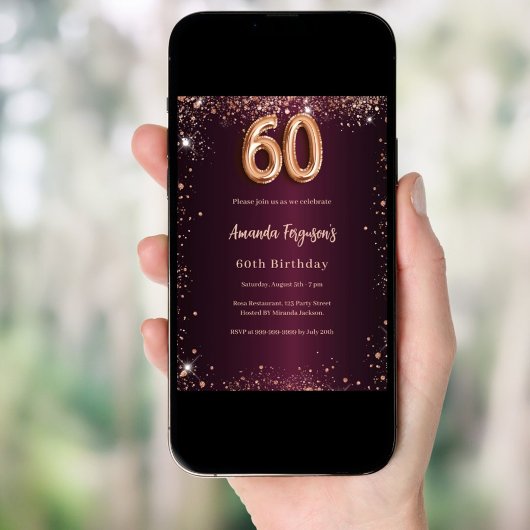 60歳の誕生日ブルゴーニュバラ金ゴールド 招待状