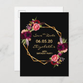 60歳の誕生日ブルゴーニュフローラブラック日付を保存 ポストカード (正面/裏面)