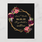 60歳の誕生日ブルゴーニュフローラブラック日付を保存 ポストカード (正面)