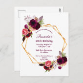 60歳の誕生日ブルゴーニュフローラ金ゴールド招待 ポストカード (正面/裏面)