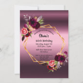 60歳の誕生日ブルゴーニュ花模様紫の幾何学的 招待状 (正面)