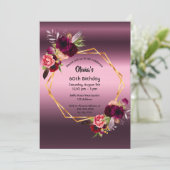 60歳の誕生日ブルゴーニュ花模様紫の幾何学的 招待状 (スタンド正面)