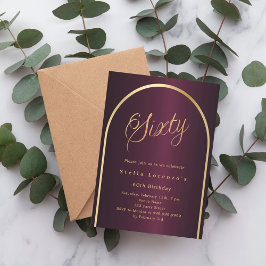 60歳の誕生日ブルゴーニュ金ゴールドアーチスクリプトエレガント 招待状