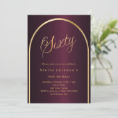 60歳の誕生日ブルゴーニュ金ゴールドアーチスクリプト豪華さ 招待状 (スタンド正面)